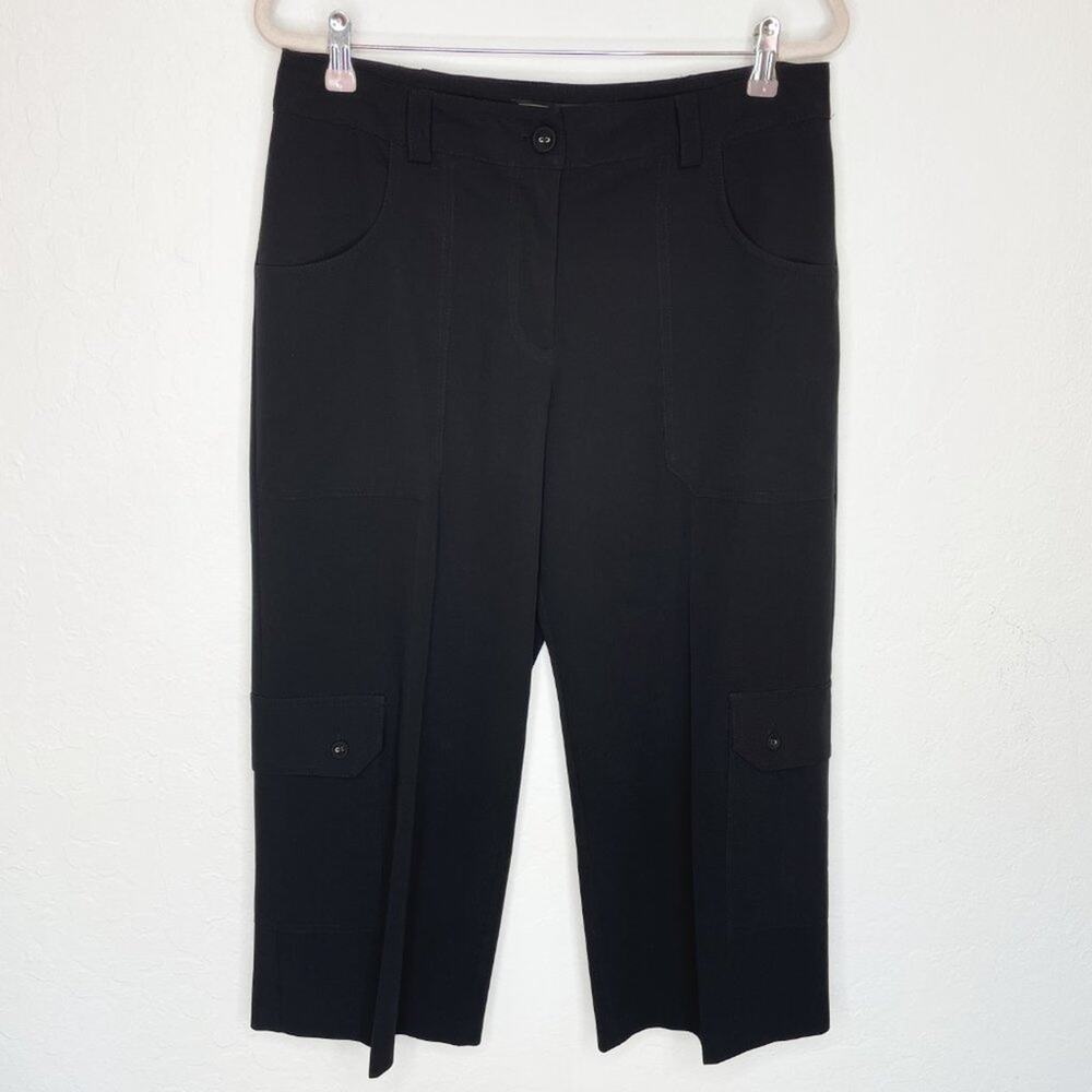 Barbara Lesser Studio Y2K High Rise Black Cropped Wide Leg Capri Cargo Pants 10